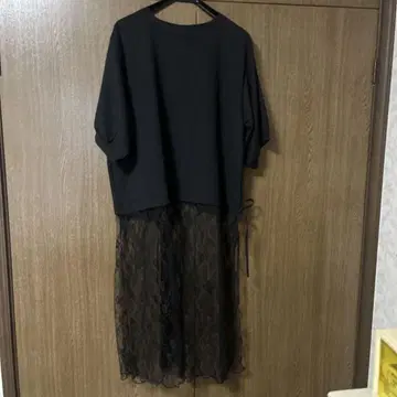 블랙 레이스 반팔 원피스