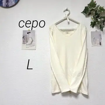 9258 세로 세포 V 넥 긴팔 리브 니트 L 무지 목 레이스