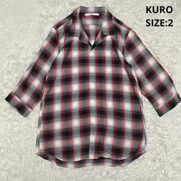 KURO 오픈 카라 옴브레 체크 셔츠 레이온 7부 소매 일본제 2