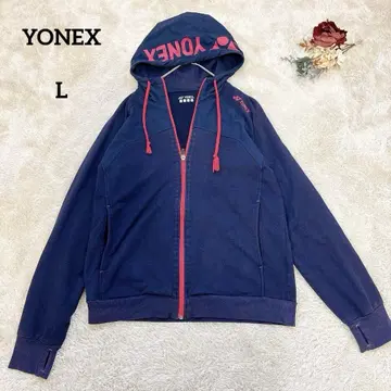 요넥스 YONEX 후드 부착 후드티 풀 집업 네이비 로고 L