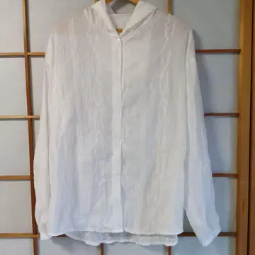 후드 부착 화이트 긴팔 셔츠 2XL