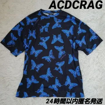새상품 ACDCRAG 버터플라이 휴지 티셔츠 반팔 얇은 소재 블루 블랙