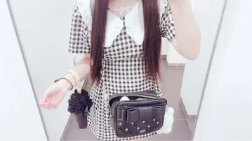 깅엄 체크 원피스 반팔 프릴 스나계 유니폼