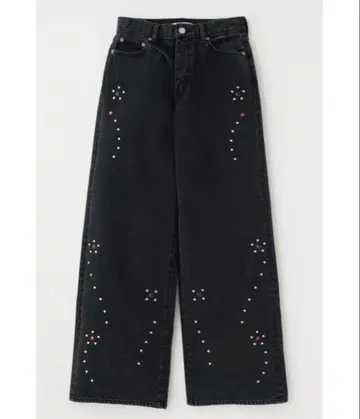 moussy FLORAL STUDDED BAGGY 블랙 0