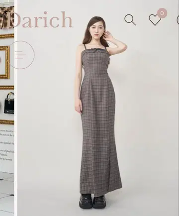 Darich 가죽 리본 체크 롱 원피스