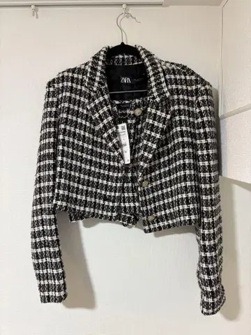 ZARA 테일러드 트위드 자켓 블랙 화이트 셋업