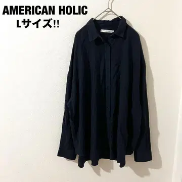 아메리칸 홀릭 린넨 긴팔 셔츠 겉옷 네이비 빅 사이즈 L 레이온