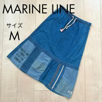 MARINE LINE 리메이크 데님 스커트 무릎 기장