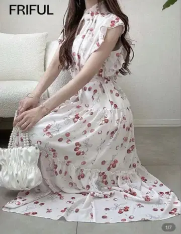 SHEIN FRIFUL 체리 패턴 롱 원피스 반팔