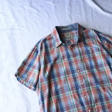 90s L.L.Bean 체크 셔츠 반팔 아웃도어 구제 의류 인도산