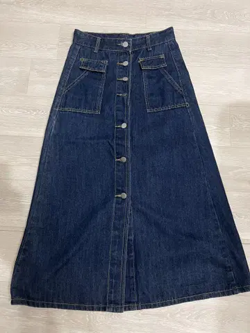 다크 데님 A 라인 롱 스커트