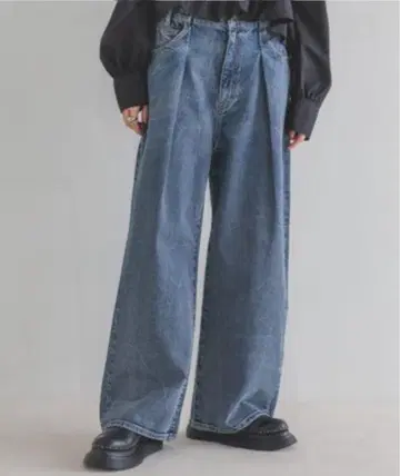 턱 데님 와이드 팬츠 S 지나시스