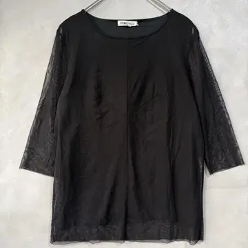 블랙 M 오분 소매 반팔 시어 탑 튤 티셔츠 블랙 티셔츠