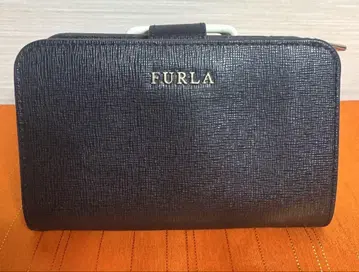 FURLA 훌라 두겹 지갑 사피아노 가죽 로고 금장 장식 블랙