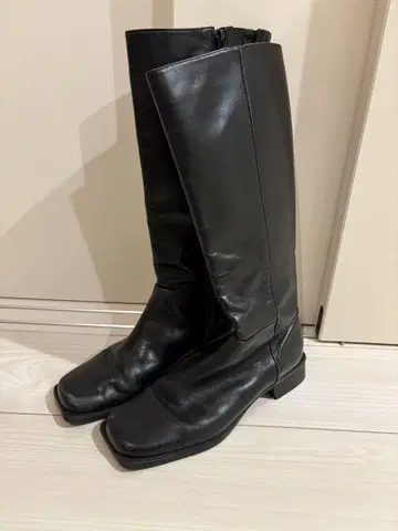 luik 블랙 가죽 롱 부츠