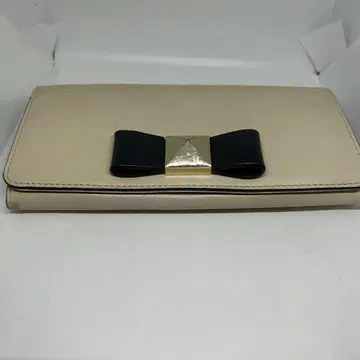Kate spade 리본 포함 베이지 가죽 접이식 지갑