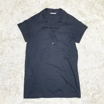 DAMA collection 린넨 린넨 셔츠 레이스업 반팔 블랙
