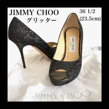 새상품급 지미추 펌프스 글리터 오픈토 힐 블랙 23.5cm