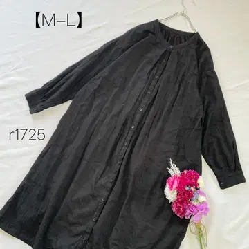 밴드 카라 셔츠 롱 루즈핏 체형 커버 면100% 블랙 [M-L]