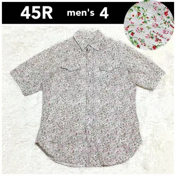 45R 남성용 4 반팔 셔츠 꽃무늬 올 패턴 베이지 코튼 100 겉옷