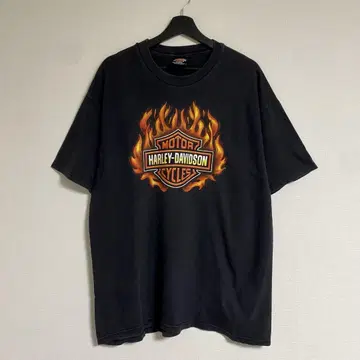 90s HARLEY DAVIDSON RED FLAME 티셔츠 롱 T