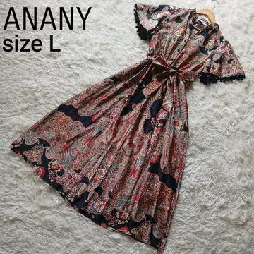ANANY 올 패턴 리본 반팔 맥시 길이 롱 원피스 L 페이즐리