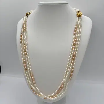담수 진주 담수 펄 4연 목걸이 실버 각인 67cm