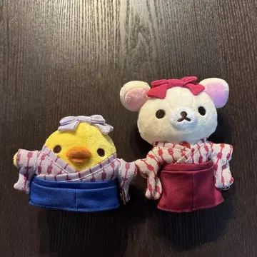 코리락쿠마와 키이로이토리의 기모노 봉제 인형 세트 에히메 도고 온천 버전