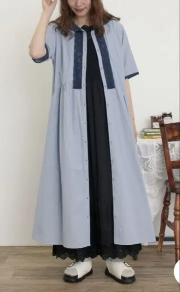 사만사 모스모스 세일러 카라 플라켓 레이스 배색 원피스