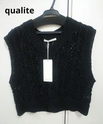 qualite 2025SS 리프 로우게이지 니트 블랙 F 사이즈