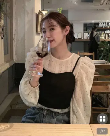 nugu 도트 블라우스 & 뷔스티에 세트