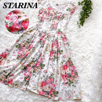 STARINA 빈티지 롱 맥시 원피스 꽃무늬 슬리브리스