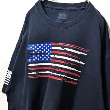 미국 USA 성조기 로고 티셔츠 블랙 검정 XL 구제 의류