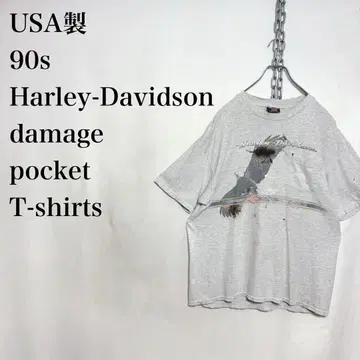 90년대 USA제 할리데이비슨 포켓 티셔츠 굿 데미지 구제 의류