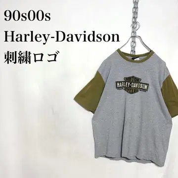 90s00s 할리데이비슨 자수 로고 데미지 페이드 티셔츠 구제 의류