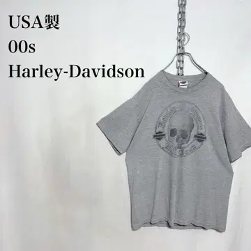 00s USA제 할리데이비슨 스컬 프린트 티셔츠 L 구제 의류
