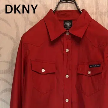 DKNY jeans 빨간색 긴팔 셔츠 가슴 로고 가슴 포켓 Y