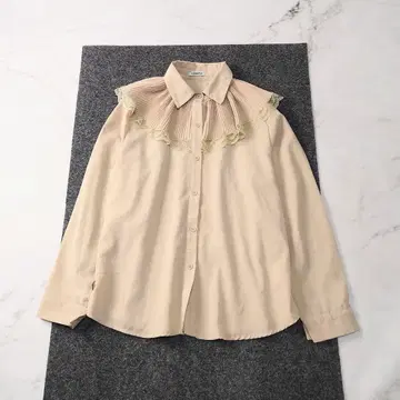 b 셔츠 프릴 플리츠 레이스 베이지 긴팔 블라우스 디자인 컬러