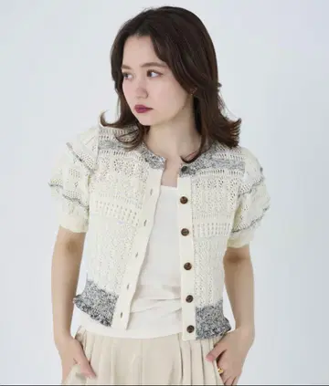 Tina:Jojun 퍼프 슬리브 시스루 니트 가디건