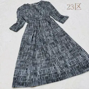 23구 7부 소매 원피스 올 기하학 패턴 턱 디자인 36 성인 원피스