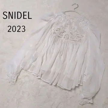 SNIDEL 양류 쉬폰 화이트 자수 레이스 블라우스 여성용