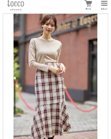 tocco 체크 무늬 플레어 스커트