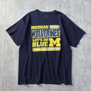 구제 의류 MICHIGAN 반팔 티셔츠 팀 로고 박스 실루엣 L 네이비