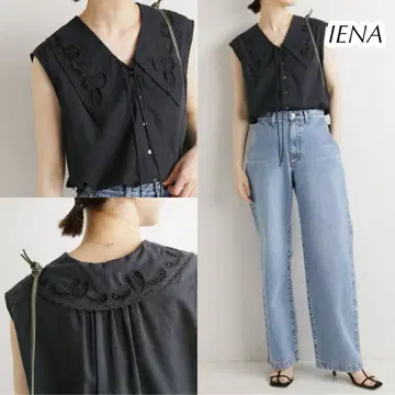IENA 이에나 레이스 자수 칼라 블라우스 블랙