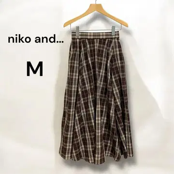 niko and... 니코 앤 체크 플레어 롱 스커트 브라운 M