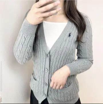 새상품급 폴로 랄프로렌 롱 가디건 케이블 니트 그레이 XS