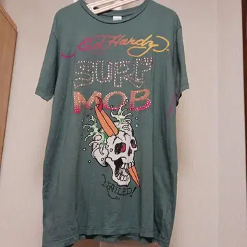 USA제 Ed Hardy 서핑 몹 티셔츠 그린 택 포함 새상품