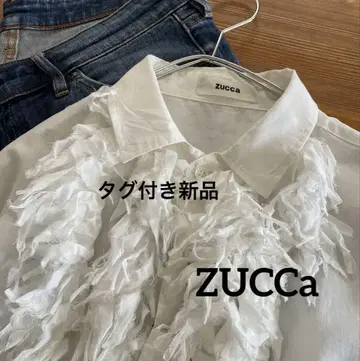 택 포함 새상품 ZUCCa 주카 핸드 컷 개더 프린지 블라우스 셔츠