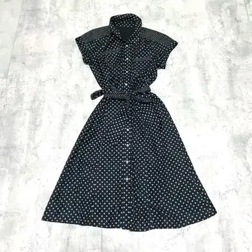 Lilian 셔츠 원피스 도트 무늬 리본 벨트 포함 레트로 내추럴