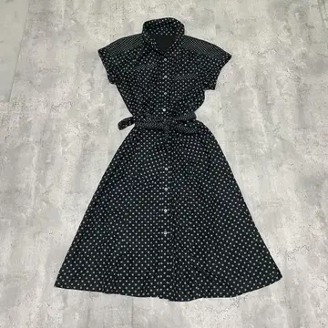 Lilian 셔츠 원피스 도트 무늬 리본 벨트 포함 레트로 내추럴